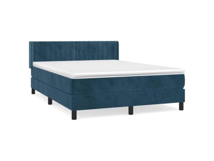 PUGYNBK Boxspringbett, Samt, Dunkelblau, 140 x 200 cm Verstellbares Kopfteil, Taschenfedern, mittlere Festigkeit, weicher Schutz