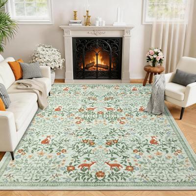 Garvee Vintage Fox Floral Print Washable Area Rug