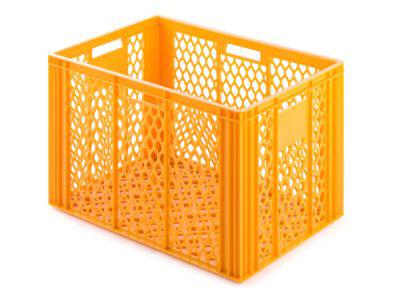 Euro Box Bäcker- und Cateringkasten (Gläserkasten), lebensmittelecht, Inhalt75 L, durchbrochene Version, gelborange