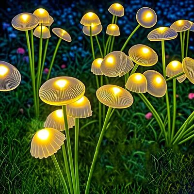 Discount Dollar Deals Solar Mushroom Lights, LED Solar Garden Lights Dual Mode, Waterproof Jellyfish Yard Decor For Pathway Patio Ambiance 1pcs warm