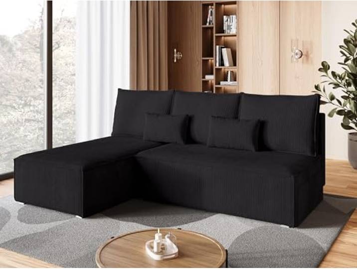BROMARKT Ecksofa mit Schlaffunktion Schwarz Sofa mit Bettkasten Couch L Form