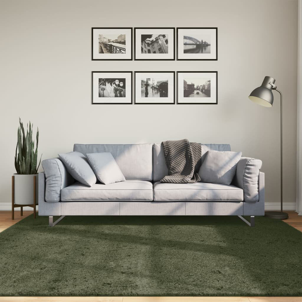 17 Stories Rug "HUARTE" Short Pile Soft and Washable Forest Green Forest green Square 200cm