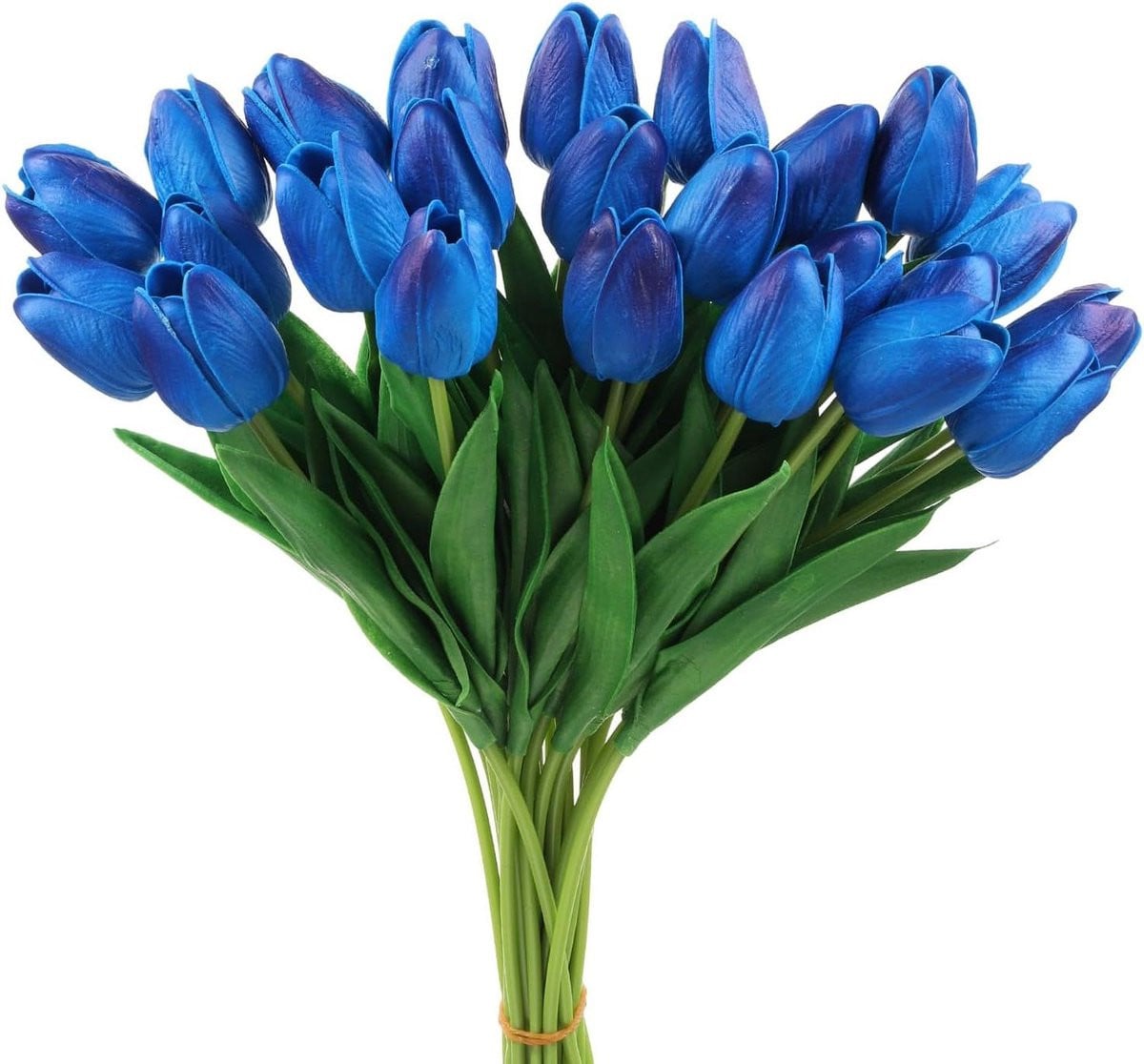 Set van 24 blauwe kunsttulpen met zijden gevoel voor decoratie, 35 cm lang