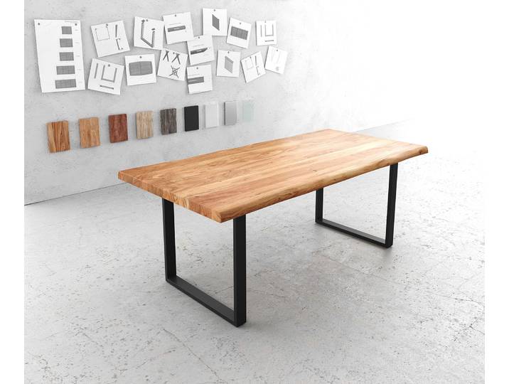 Esstisch Edge 200x100 XL Akazie Natur Metall Schmal schwarz Live-Edge, Esstische, Baumkantenmöbel, Massivholzmöbel, Massivholz