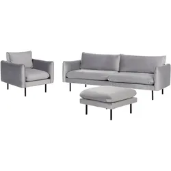 SOFA-SET 5-Sitzer Samtstoff Grau mit Ottomane Vinterbro
