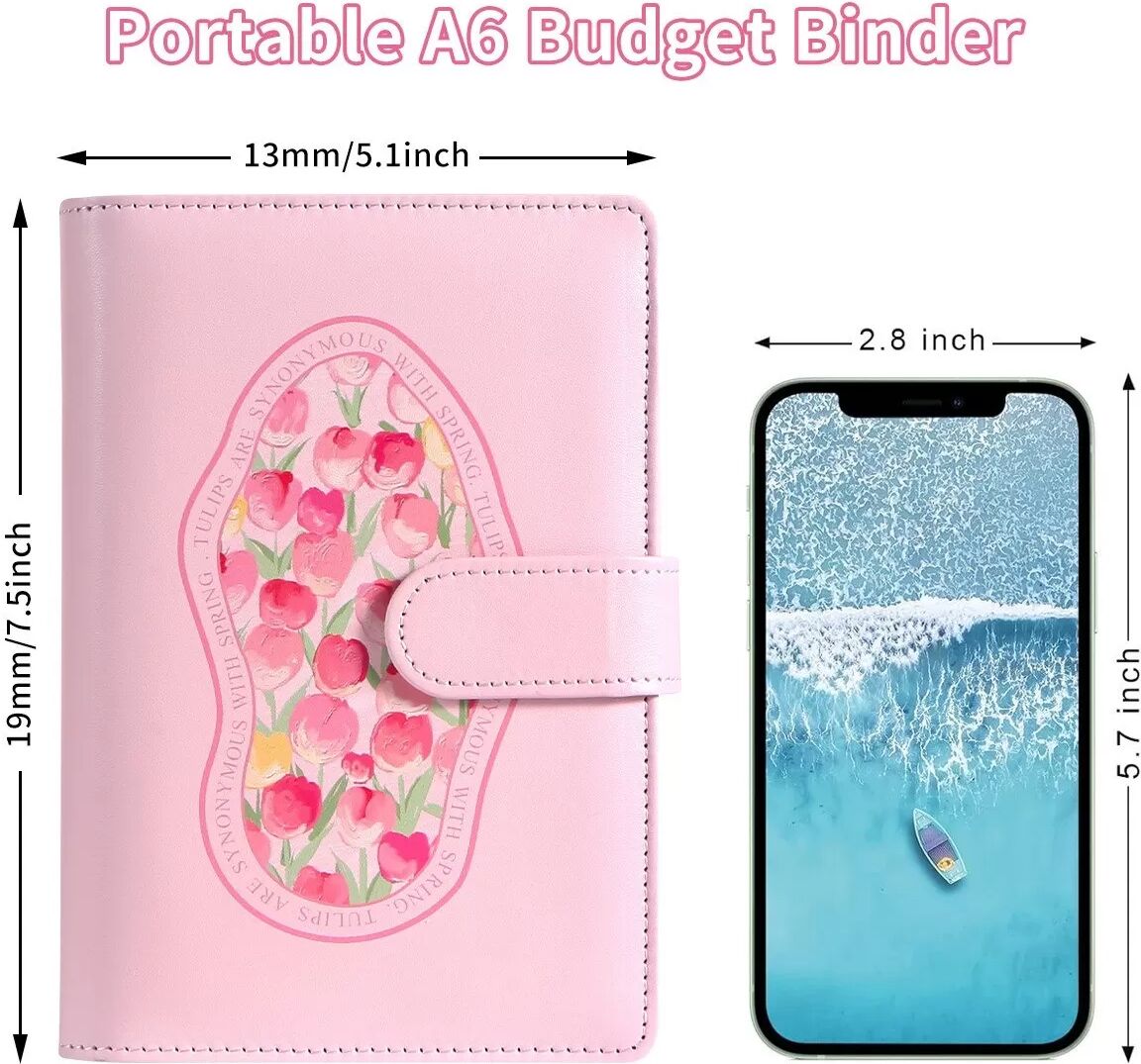 INF Classeur de Budget A6 Style Peinture à l'Huile: 12 Feuilles de Budget, 8 Pochettes Zippées, Autocollants Inclus Rose