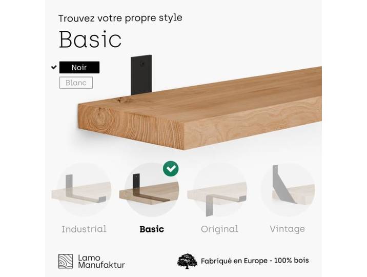 LAMO Manufaktur Étagère murale avec supports en L noirs Étagère 160cm largeur Couleur: rustique Bord: droit