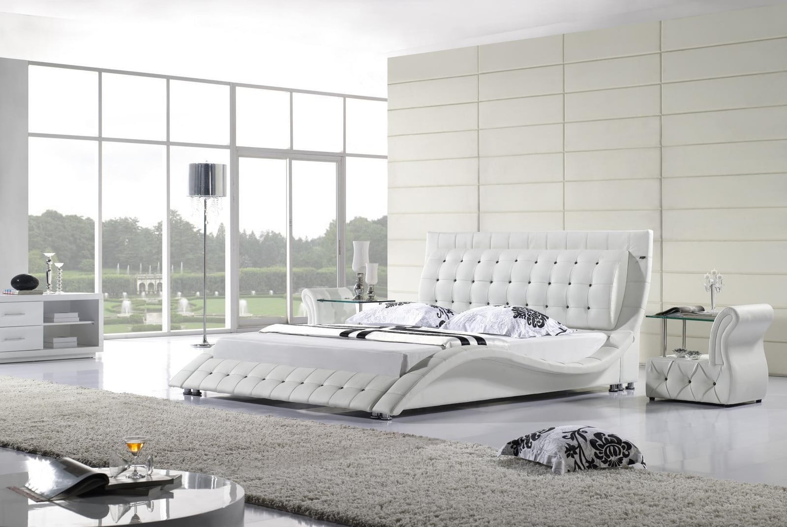 Modern luxe tweepersoonsbed met lederen bekleding 180x200 cm
