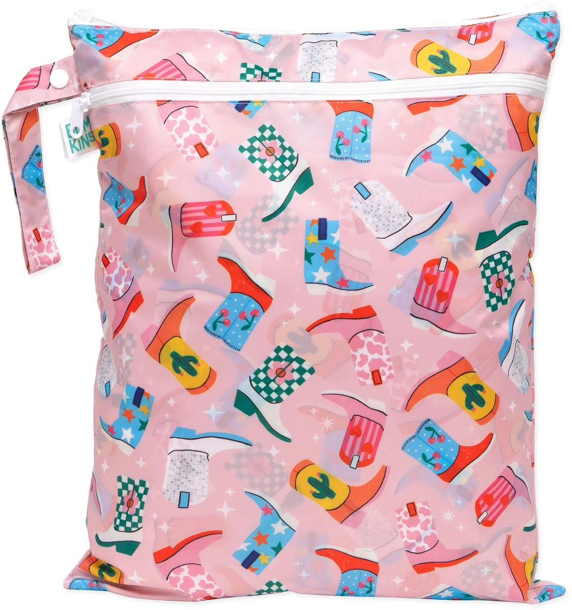 Bumkins Wet Dry Bag met 2 vakken voor nat en droog, Roze Boots Cowboylaarsjes, 32 x 40 cm