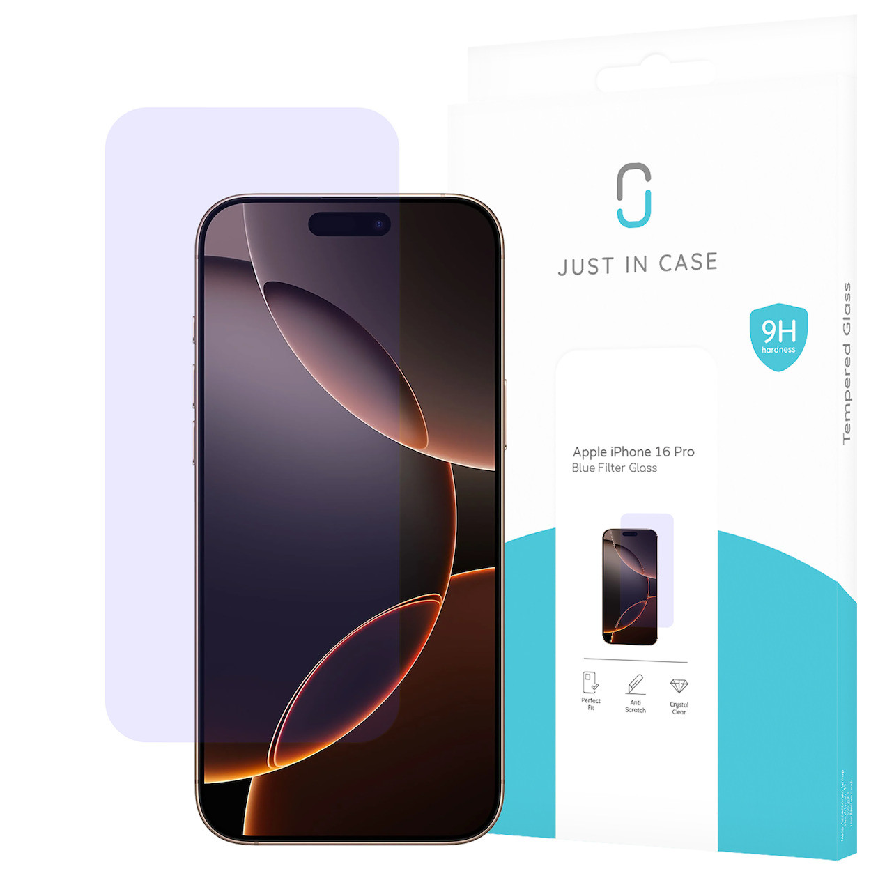 Just in Case Blue Filter Tempered Glass screenprotector voor Apple iPhone 16 Pro, Blauw