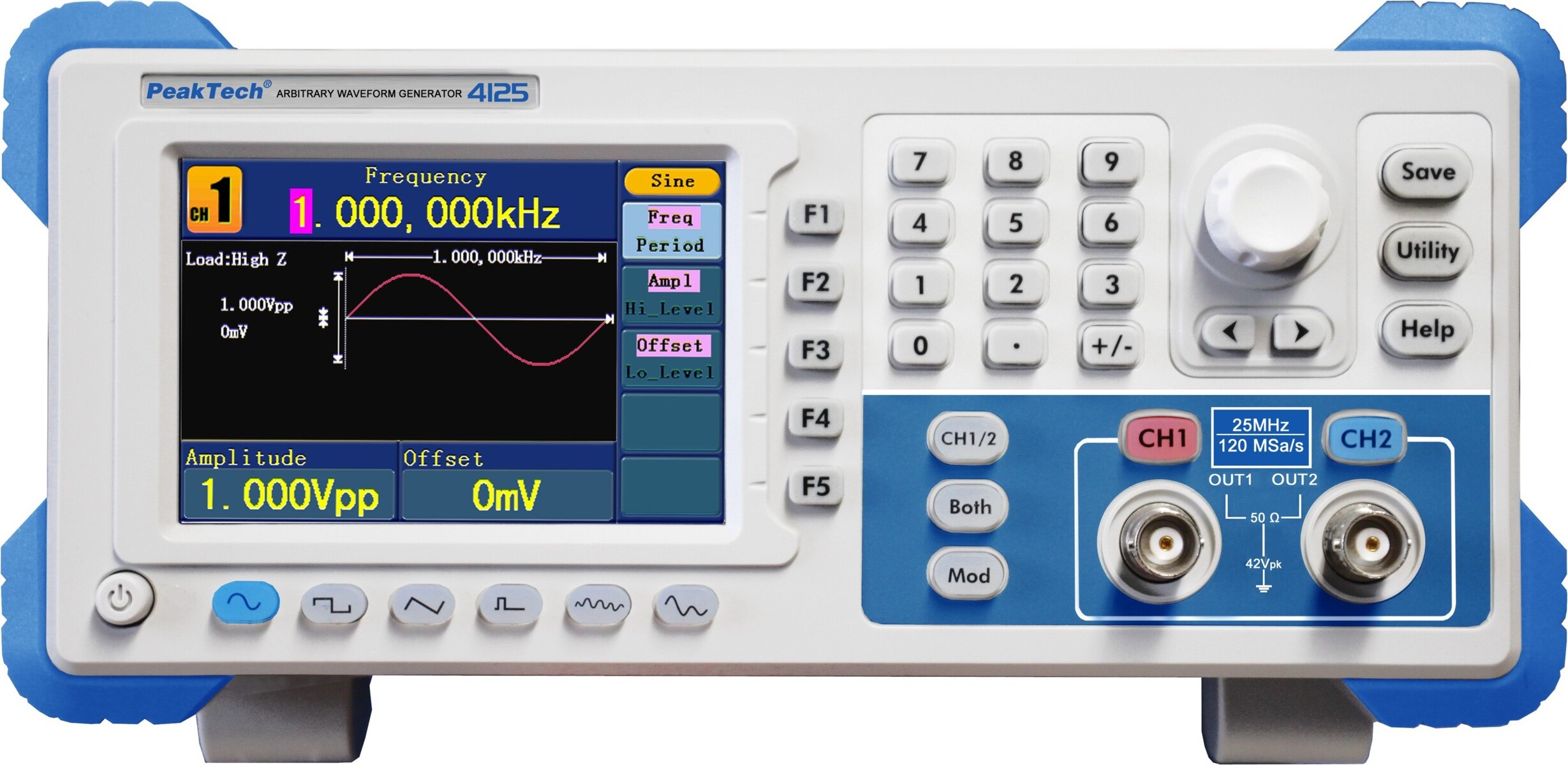 PeakTech P 4125 - 2-Kanal Arbitär Signalgenerator 1 µHz - 25 MHz mit TFT-Anzeige