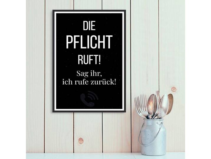 Metallbild QUEENCE Pflicht ruft , weiss (farbe bild(er): weiß), B:20cm H:30cm, Metall, Stahl, Bilder, Metallbild, Stahlschilder