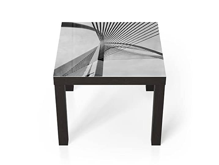 DEQORI Glastisch schwarz klein 55x55 cm Motiv Brückenseile im Detail ausgefallener Beistelltisch aus Glas Hochglanz Couchtisch fürs Wohnzimmer moderner Couch Tisch mit Design