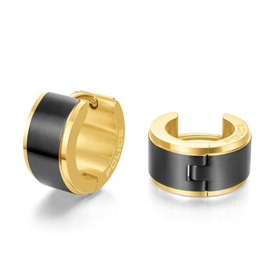 Paar Creolen POLICE "Edge", gold (gelbgoldfarben, schwarz), Ohrringe, Herren, 13mm, Edelstahl