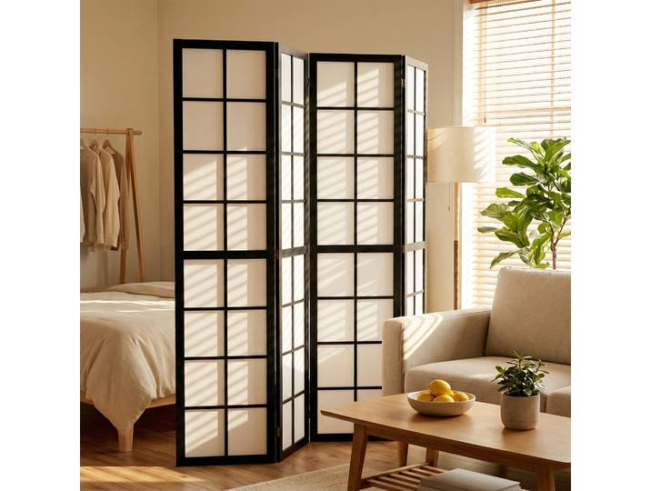 HOMCOM Paravent 4 Panneaux 160x170cm Séparateur Salon Noir