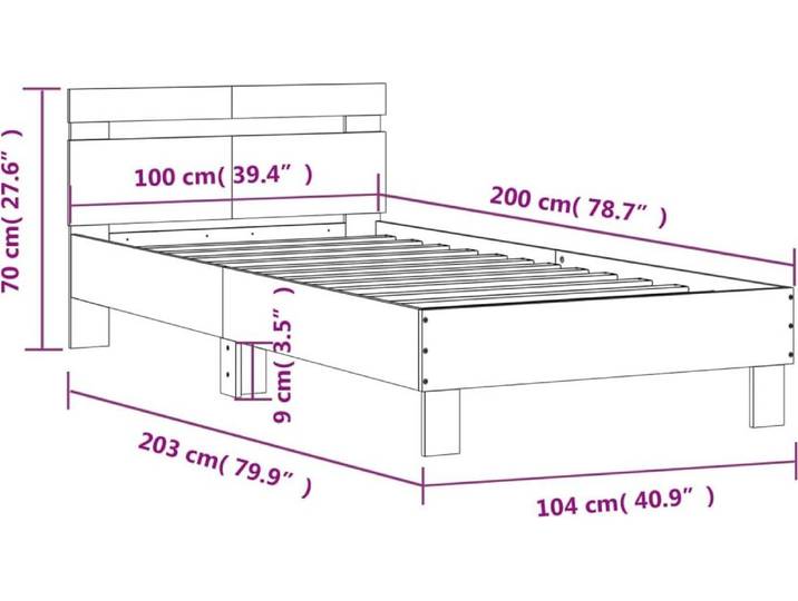 vidaXL Bettgestell mit Kopfteil und LED-Leuchten Grau Sonoma 100x200cm