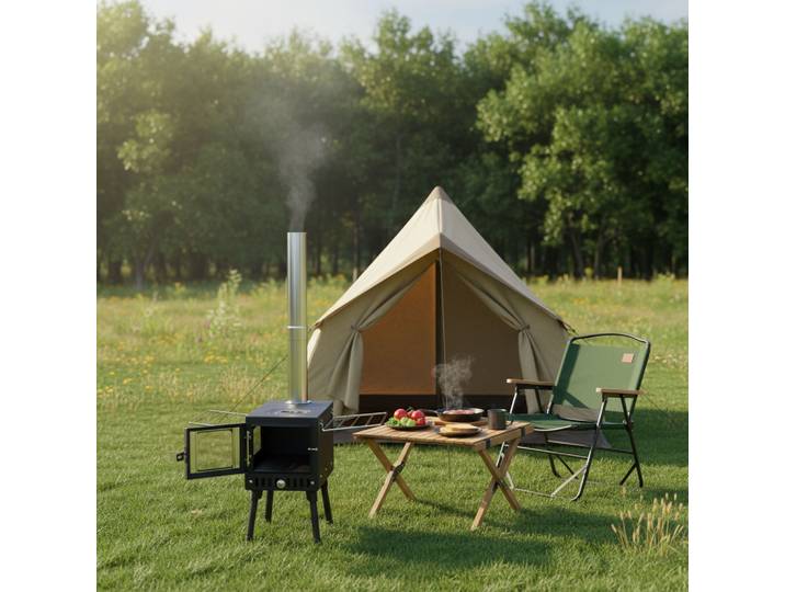 Poêle de tente avec tuyaux de cheminée à 5 sections, poêle à bois portable pour tente de camping avec porte en verre, pour chauffage et cuisine
