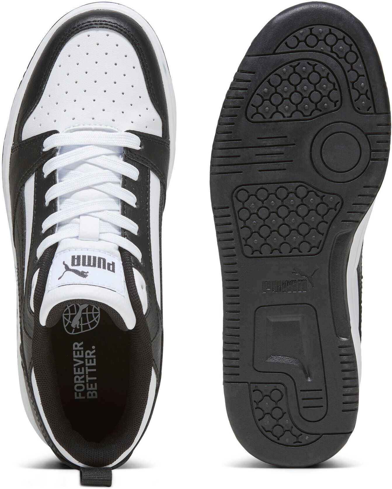 Sneaker PUMA "REBOUND V6 LO JR", Jungen, Gr. 36, schwarz-weiss (puma weiß, puma schwarz), Synthetik, Schuhe Sneaker, mit Schnürverschluss, dämpfendes Fussbett, aus Synthetik puma weiß, puma schwarz 36