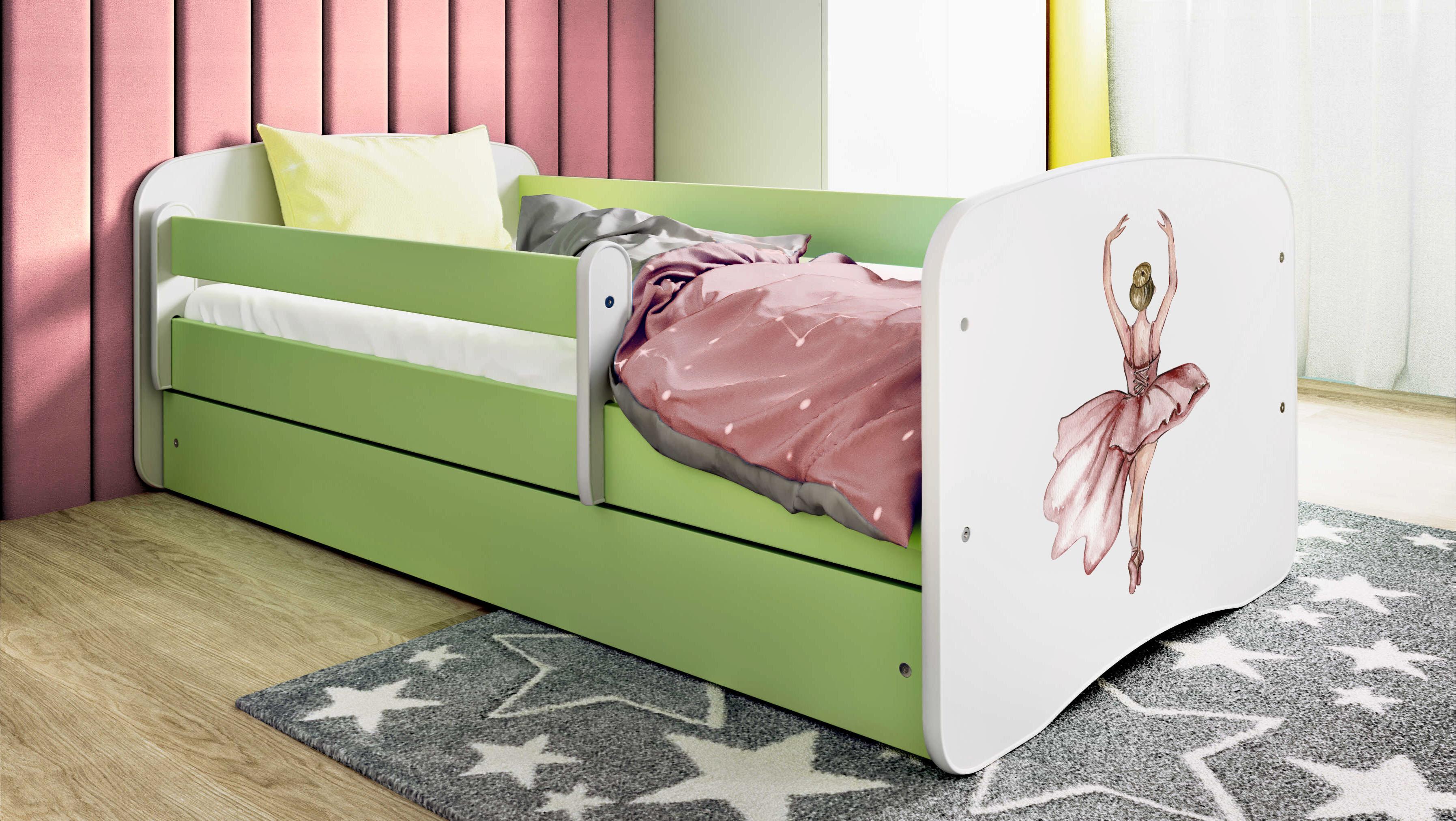 Kinderbett Jugendbett Tänzerin 70x140, 80x160, 80x180 cm - Komplettset mit Schublade & Rausfallschutz