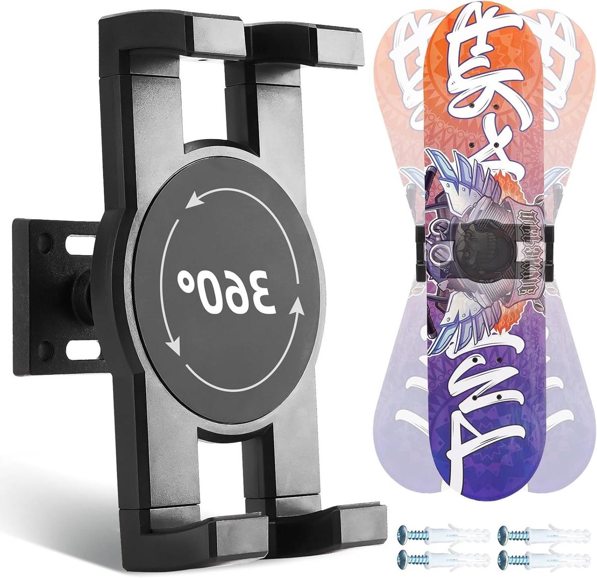 Skateboard Wandhanger Zwart - 360 Graden Draaibaar Skateboard Display voor 4.4 tot 10.2 Inch Breedte