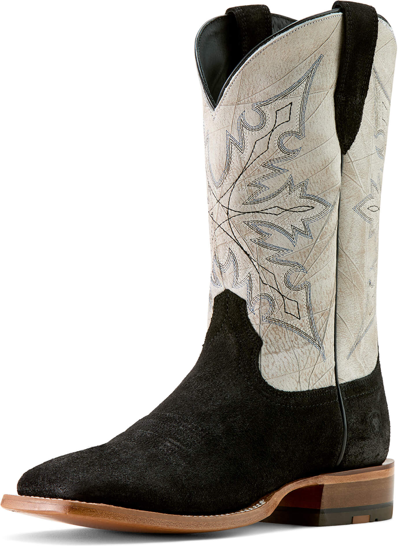Men's Circuit Gritty Wide Square Toe Cowboy Boots in Black Roughout Shredded White, Size: 9.5 EE by Ariat