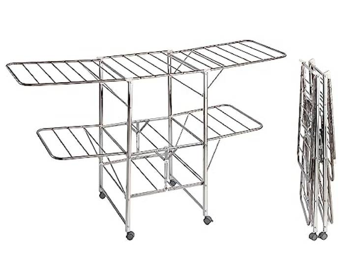 Maximex Wäscheständer, Platzsparender Wäscheturm mit 2 Ebenen & 2m Trockenlänge, Extra breite Trockenstäbe verhindern Falten & begünstigen schnelleres Trocknen, Für Innen & Außen, 186x109x58cm