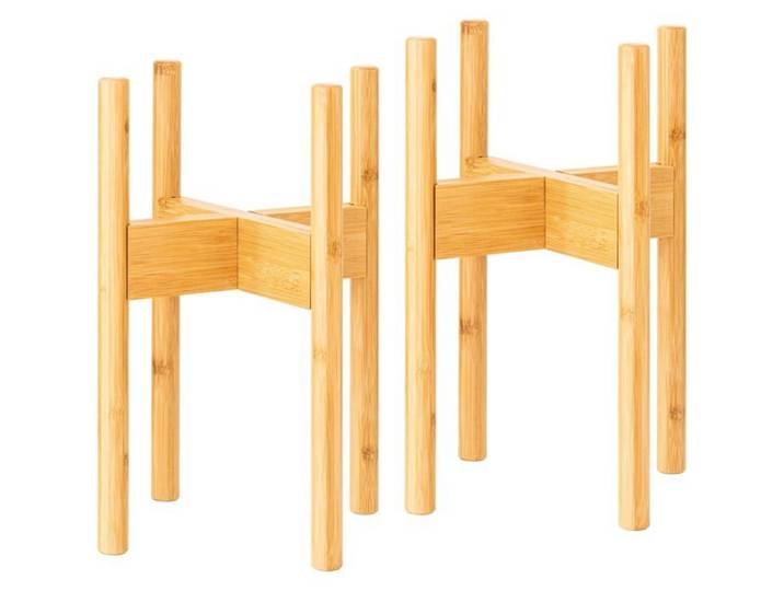 Lot De 2 Supports De Plantes En Bambou-Supports Pour Pots De Fleurs Réglables En Bambou-Pour L'Intérieur Et L'Extérieur-Beige