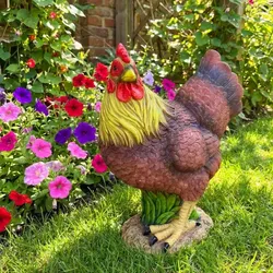 Relaxdays Gartenfigur Huhn Braun,Gelb,Rot