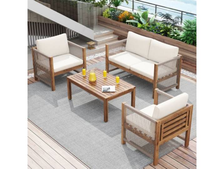 Ensemble de jardin Ensemble lounge de jardin Outdoor avec coussins confortables groupe de salon (canapé double 2 fauteuils + tabl