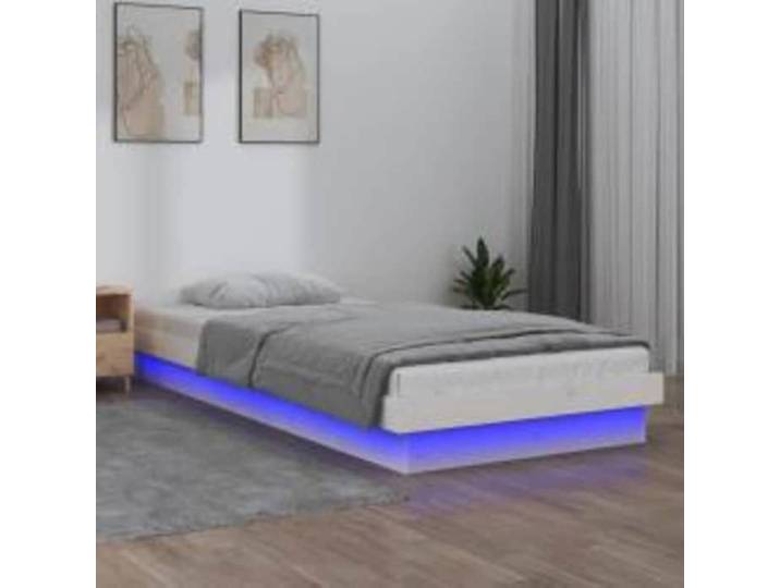 BONNEVIE - 1parcel - Cadre de lit à LED - sans matelas - Lit Moderne 1 place - Lit chambre - blanc 90x200 cm bois massif - meuble d