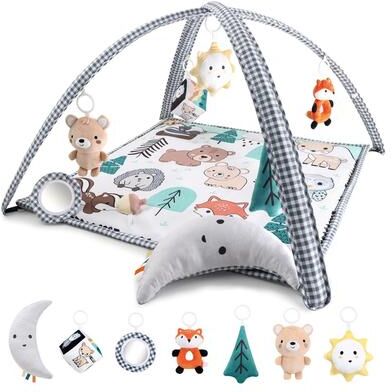 The Peanutshell Woodland 7-in-1 Activity Play Gym & Play Mat for Baby - Grey