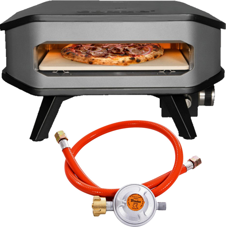 COZZE 90348 Starterset Gas Pizza Ofen inklusive Druckminderer mit Schlauch mobiler Pizzaofen Pizzastein Gasgrill bis 400°Grad regelbar mit 34x34 cm Pizzastein tragbar Terrasse Balkon Test"SEHR GUT"