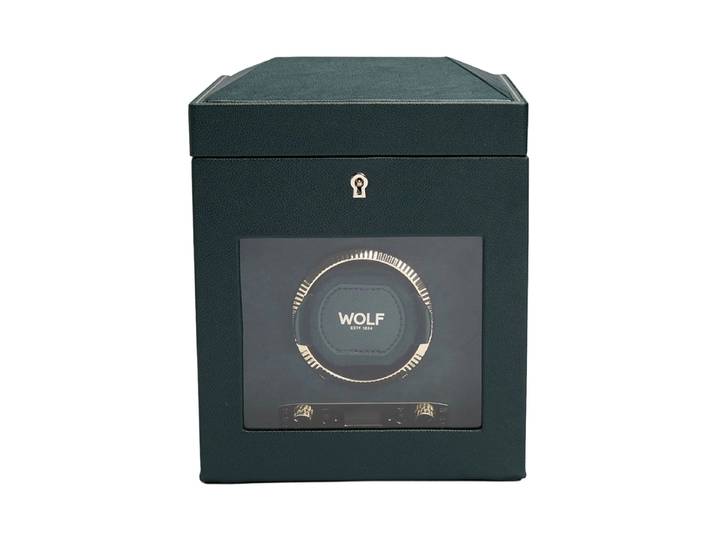 Uhrenbeweger „British Racing Single Watch Winder“ mit Aufbewahrungsfach Leder Dunkelgrün WOLF