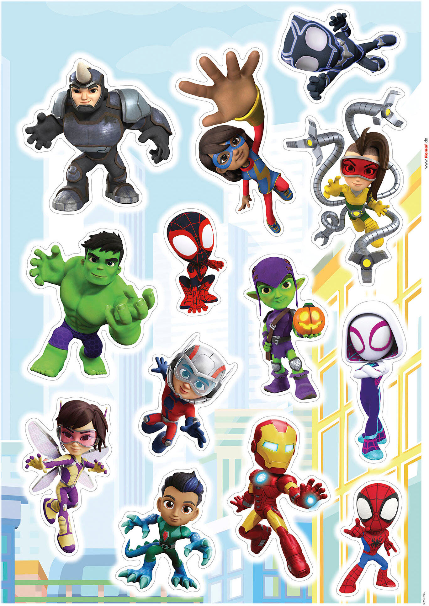 Wandtattoo KOMAR "Spidey and Friends - Grösse 50 x 70 cm", bunt, Blumen Disney Wald, Folie, Wandtattoos, Wandtattoo, selbstklebend, Wandsticker, Kinderzimmer bunt Blumen Disney Wald