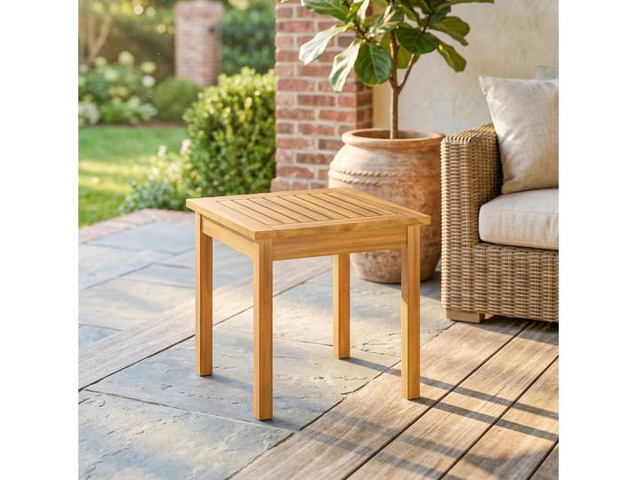 Outsunny Table d’Appoint Carrée 48x48cm Jardin Lattes Pieds Réglables