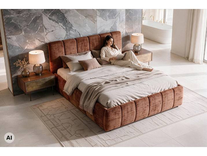 Design Boxbett ADLON 180x200cm rostbraun Chenille Cremona mit Stauraum und Lattenrost Modern & Design