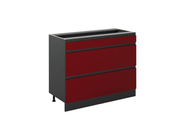 Vicco Küchenunterschrank R-Line , Rot/Anthrazit 100 cm 3 Schubladen · Ohne Arbeitsplatte · Höhenverst. Füße · Leichter Zugriff · Frei kombinierbar
