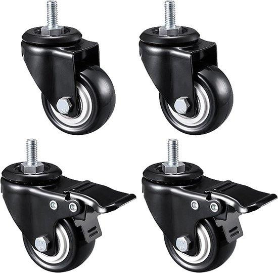 WAN Zware Zwenkwielen voor Meubels Verplaatsen, Stil en Vloer Beschermend, 4 Stuks, Zwart, Maximaal 240kg