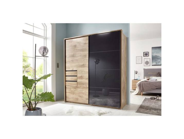 Wimex Oldenburg Schwebetürenschrank wahlweise mit Passepartoutrahmen - Artisan Eiche Nachbildung, Glas grey - inkl. Passepartout Modern, Zeitlos