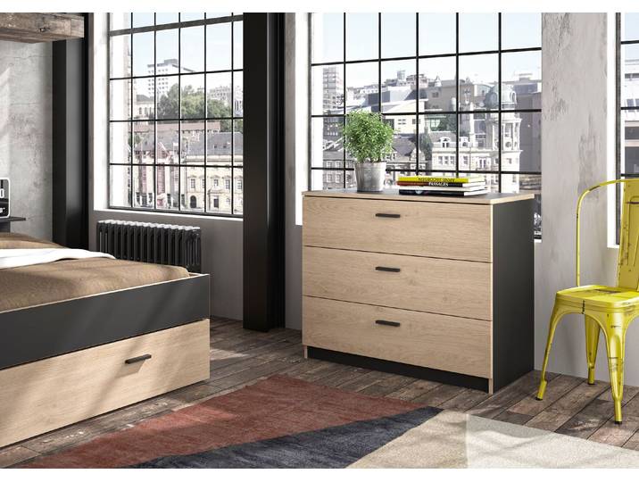 Schubkastenkommode GAMI Tonight , schwarz (schwarz, kastanie natur), B:92cm H:76cm T:45cm, Sideboards, Schubkastenkommode