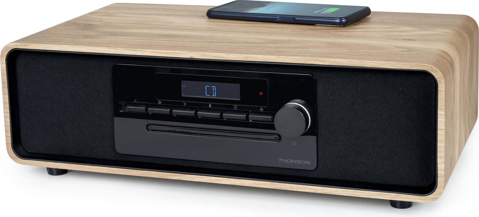 Thomson MIC300IBT micro-systeem zwart/hout met Bluetooth, CD-speler, FM-radio, USB-poort en inductief opladen, 60W