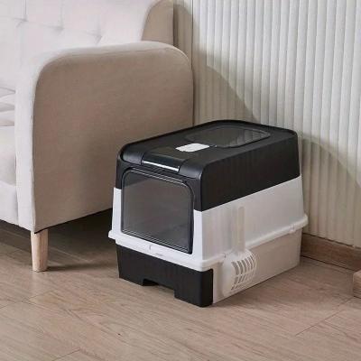 Uplift Picks Portable Collapsible Cat Litter Box With Splash Guard Lid And Scoop For Easy Cleaning black