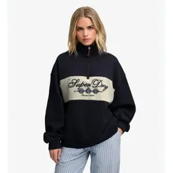 Superdry für Damen. W2012723A Sweatshirt mit halbem Reißverschluss Ornate Script Half marineblau (M), Lässig, Baumwolle