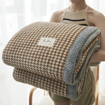 Inspired Finds Soft Chenille Knit Throw Blanket Handmade Crochet Style, Machine Washable For Couch & Bed coffeesmallcheckered 120x200cm 0.9kg