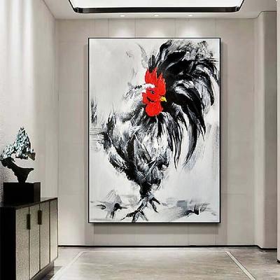 handgemaltes Hahn-Ölgemälde auf Leinwand - moderne impressionistische Tierkunstmalerei, dicke Farben, schwere Textur, Tierölgemälde