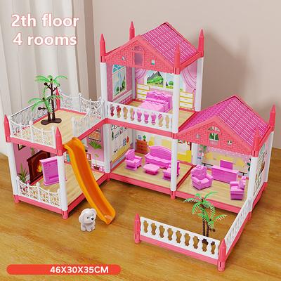 Multicon Wholesale Hub Assembly DIY Toy House, Villa Princess Castle LED Lights For Girl Birthday Gifts 4 rooms pink