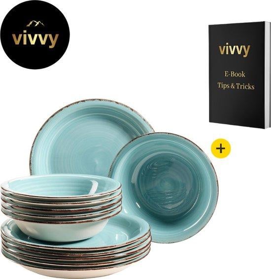 Turquoise vintage porseleinen serviesset voor 6 personen