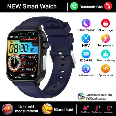 Inspire Daily Merch New Smartwatch Health Watch For Men With ECG PPG Blood Pressure Blood Lipids Uric Acid Bluetooth Call blue Silicone