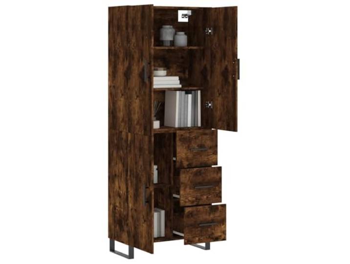 KTHLBRH Anrichte Eiche Rauch 69,5 x 34 x 180 cm Holz mehrschichtig Türen zum Verstecken von Gegenständen, Metallfüßen, viel Stauraum, Montage erforderlich