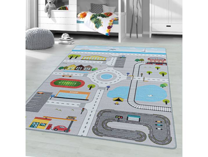 Kinderteppich AYYILDIZ TEPPICHE PLAY 2902 , grau, B:120cm H:6mm L:170cm, Polyamid, Teppiche, Kinderteppich, robuster Kurflor, Strassen Spiel Teppich, Kinderzimmer
